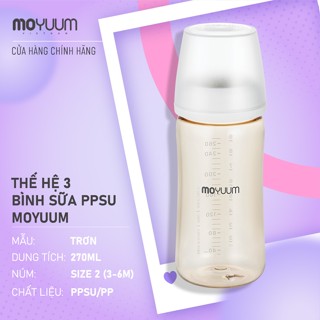Thế hệ 3 - Bình sữa PPSU Moyuum - Mẫu trơn - 270ml - Kèm núm 2 (3m+)