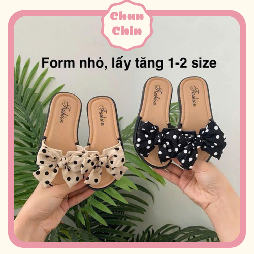 G009 Chun Chin | Dép Lê Bé Gái Dép Nơ Chấm Bi Fashion Size 24-33