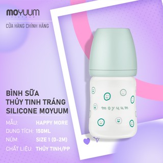 Bình sữa Thủy tinh tráng silicon Moyuum - Mẫu xanh - 150ml - Kèm núm 1