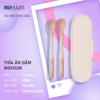 Bộ thìa ăn dặm silicon Moyuum - 2 cấp độ - 4m+ - Màu Hồng blossom