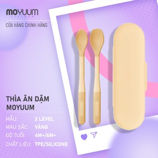 Bộ thìa ăn dặm silicon Moyuum - 2 cấp độ - 4m+ - Màu Vàng mật ong