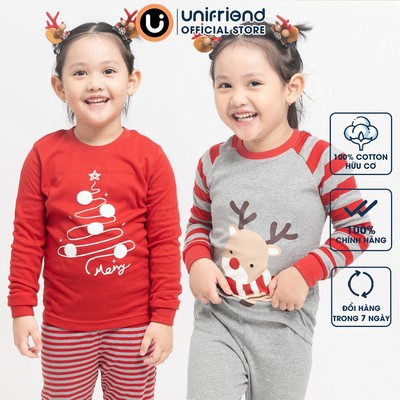 Bộ dài tay dáng ôm giáng sinh noel cotton mùa thu đông cho bé gái Unifriend Hàn Quốc U2023-15, Size đại cho trẻ em