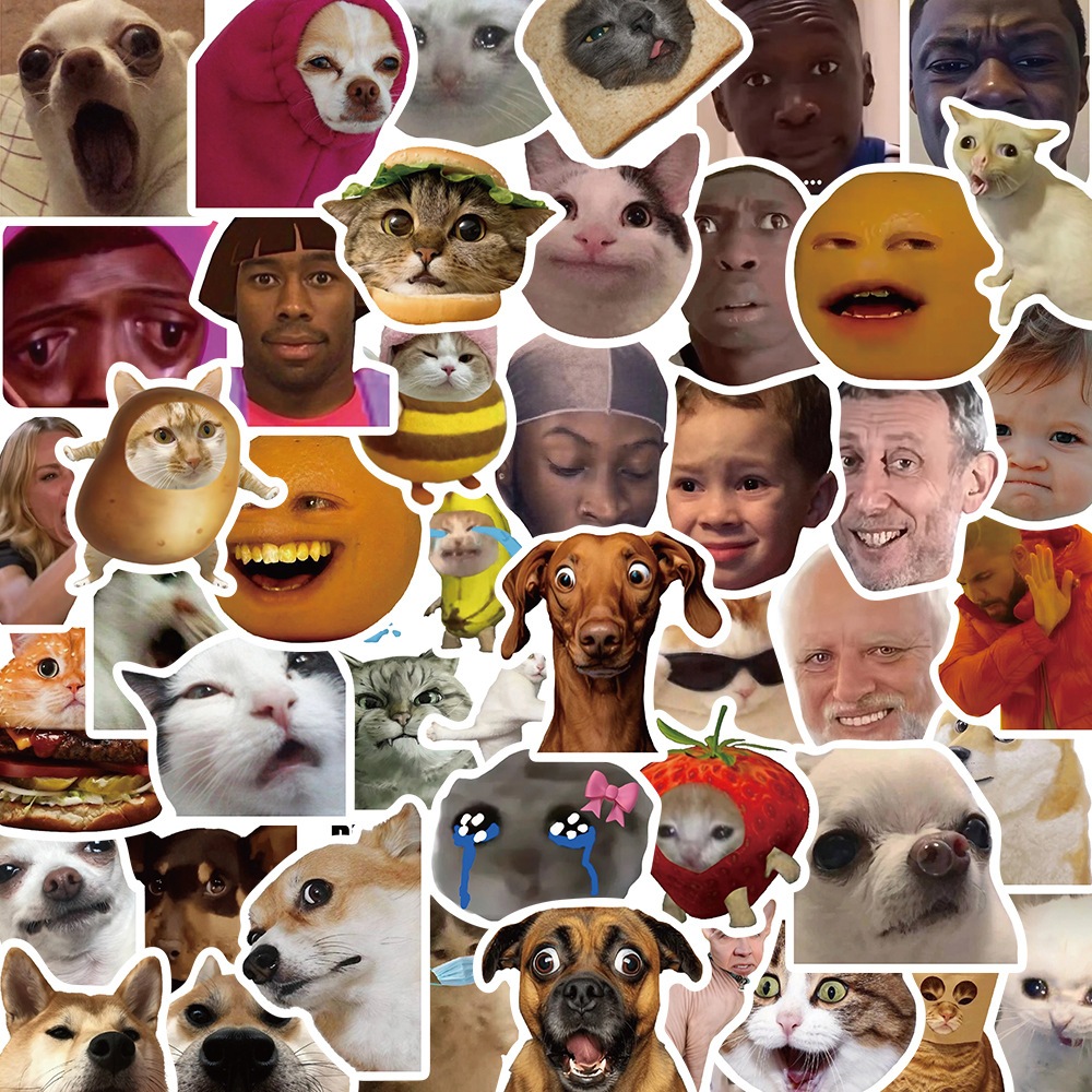 Set 10/20/50 cái sticker chống nước FUNNY MEME HÀI HƯỚC CHÓ MÈO dán mũ bảo hiểm vali laptop đàn