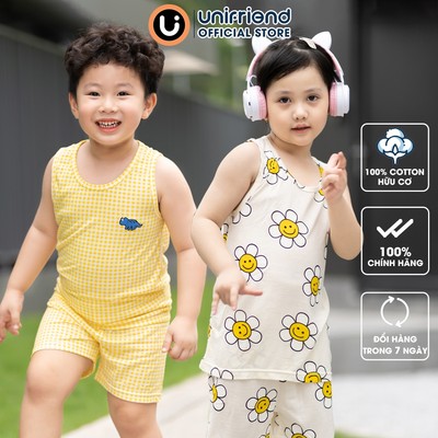 Bộ ba lỗ sát nách Cool Feel mịn siêu mỏng mát mặc nhà mùa hè cho bé trai và bé gái Unifriend Hàn Quốc U2023-37
