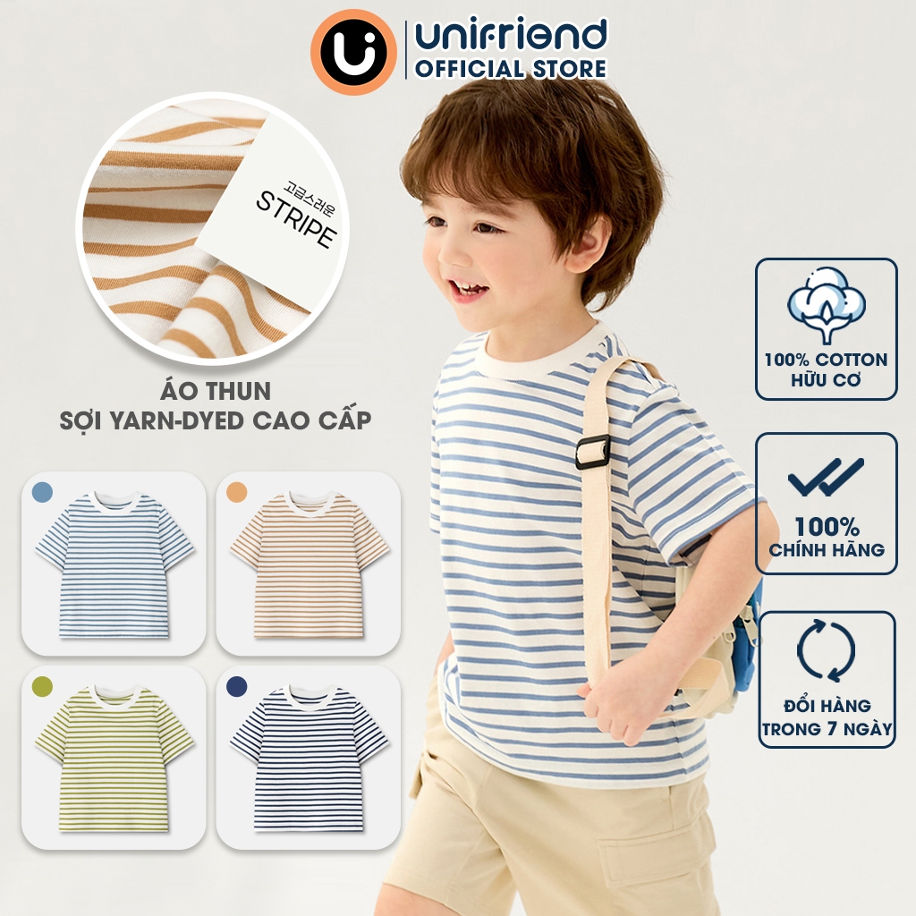 Áo thun ngắn tay vải cotton mềm mịn bé trai và bé gái Unifriend Hàn Quốc U900A. Size đại 2,3,4,5, 6, 8, 10 tuổi