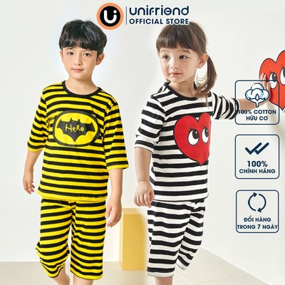 Bộ lửng quần áo thun cotton mặc nhà mùa hè cho bé trai và bé gái Unifriend Hàn Quốc 2023-46