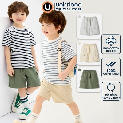 Quần short soóc dáng rộng vải cotton da cá co giãn tốt cho bé trai và bé gái Unifriend Hàn Quốc U950, Size 2-10 tuổi