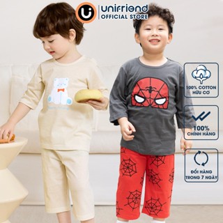 Đồ bộ lửng quần áo thun cotton mặc nhà mùa hè cho bé trai Unifriend Hàn Quốc 2024-2