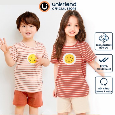Bộ ngắn tay thun cotton mịn cho bé trai, bé gái mặc nhà mùa hè Unifriend Hàn Quốc U2023-39. Size đại 5, 6, 8, 10 tuổi