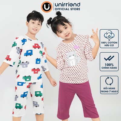 Bộ lửng quần áo thun cotton mặc nhà mùa hè cho bé trai và bé gái Unifriend Hàn Quốc 2023-5