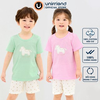  Đồ bộ ngắn tay thun cotton dành cho bé trai bé gái mặc nhà mùa hè Unifriend Hàn Quốc U2022-7. Size đại 5 6 8 10 tuổi 