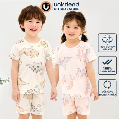 Bộ ngắn tay thun cotton dành cho bé trai, bé gái mặc nhà mùa hè Unifriend Hàn Quốc U2022-6. Size đại 5, 6, 8, 10 tuổi