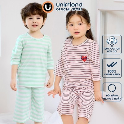 Bộ lửng quần áo thun cotton mặc nhà mùa hè cho bé trai và bé gái Unifriend Hàn Quốc 2022-1