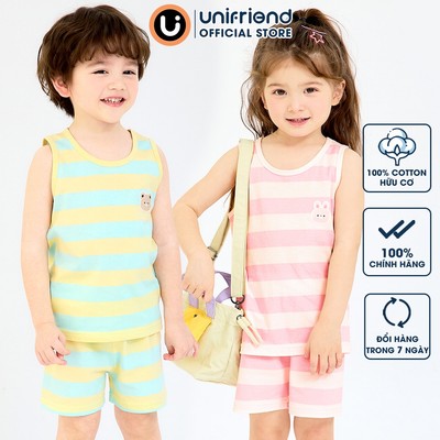 Bộ ba lỗ sát nách quần áo thun cotton mịn mặc nhà mùa hè cho bé gái và bé trai Unifriend Hàn Quốc U2023-38