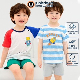Đồ bộ ngắn tay thun cotton mịn bé trai, bé gái mặc nhà mùa hè Unifriend Hàn Quốc U2023-31. Size đại 5, 6, 8, 10 tuổi