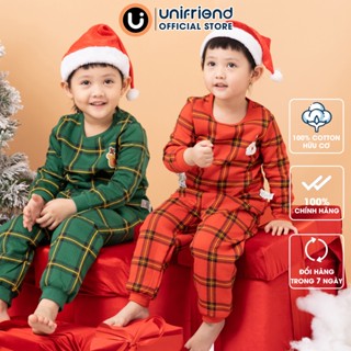 Đồ bộ ngủ tay dài trần bông noel giáng sinh 3 lớp dày mùa thu đông cho bé trai, bé gái Unifriend U2023-50, Size đại