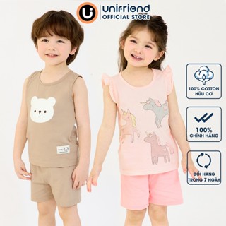 Đồ bộ quần áo ba lỗ sát nách cotton cho bé trai, bé gái mặc nhà mùa hè Unifriend Quốc U2022-10. Size đại 5, 6, 8,10 tuổi