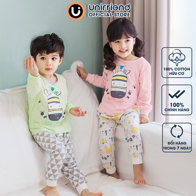 Bộ tay dài quần áo thun cotton mịn mặc nhà mùa hè cho bé gái  và bé trai Unifriend Hàn Quốc U2023-15