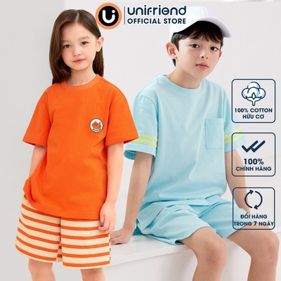 Bộ ngắn tay quần áo thun cotton mịn mặc nhà mùa hè cho bé trai và bé gái Unifriend Hàn Quốc U2024-6