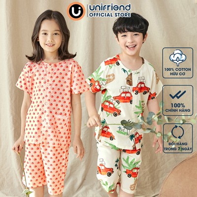 Bộ pijama mặc nhà Viscose Rayon mùa hè cho bé gái bé trai Unifriend Hàn Quốc U2023-16