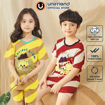 Bộ quần áo ngắn tay vải sợi tre cao cấp dành cho bé trai, bé gái mặc nhà mùa hè Unifriend Hàn Quốc U2023-18