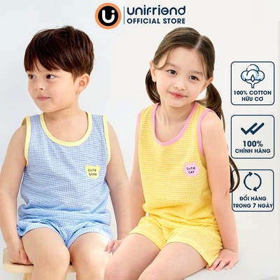 Bộ ba lỗ sát nách quần áo thun cotton mịn mặc nhà mùa hè cho bé gái và bé trai Unifriend Hàn Quốc U2024-8