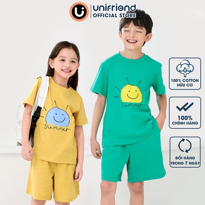 Bộ ngắn tay quần áo thun cotton mịn mặc nhà mùa hè cho bé trai và bé gái Unifriend Hàn Quốc U2024-1