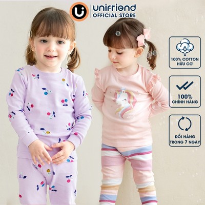 Bộ tay dài quần dài cotton mịn dáng ôm mặc nhà mùa đông cho bé gái  và bé trai Unifriend Hàn Quốc U2023-42