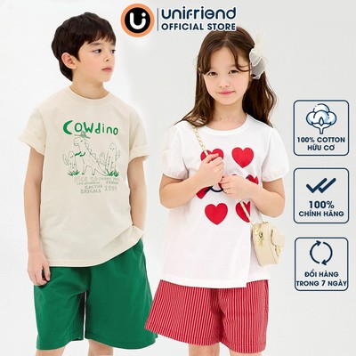 Bộ ngắn tay quần áo thun cotton mịn mặc nhà mùa hè cho bé trai và bé gái Unifriend Hàn Quốc U2025-1