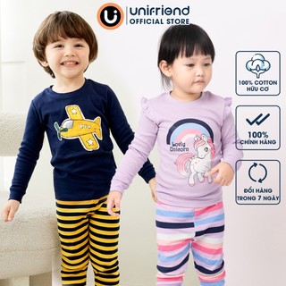  Đồ bộ quần áo dài tay cotton mùa thu đông cho bé trai và bé gái dáng ôm Unifriend Hàn Quốc U2023-13. 