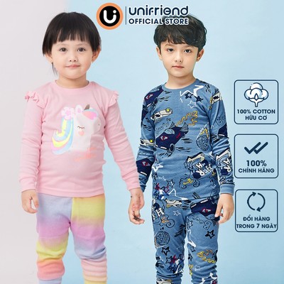 Bộ quần áo dài tay cotton mùa thu đông cho bé trai và bé gái Unifriend Hàn Quốc U1173 Size 3, 4, 5, 6, 7, 8 tuổi