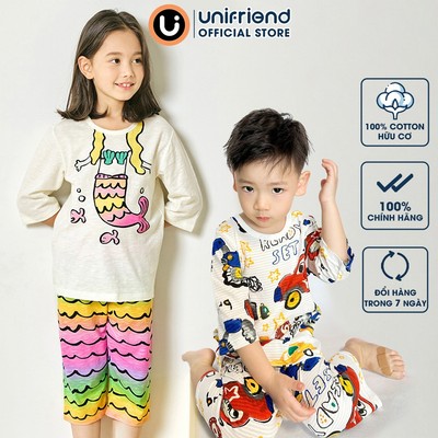 Bộ lửng quần áo thun cotton mặc nhà mùa hè cho bé gái Unifriend Hàn Quốc 2023-2
