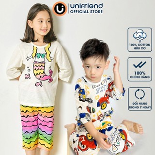 Đồ bộ lửng quần áo thun cotton mặc nhà mùa hè cho bé gái Unifriend Hàn Quốc 2023-2
