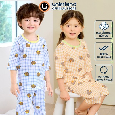 Bộ lửng quần áo thun cotton mặc nhà mùa hè cho bé trai Unifriend Hàn Quốc 2024-3