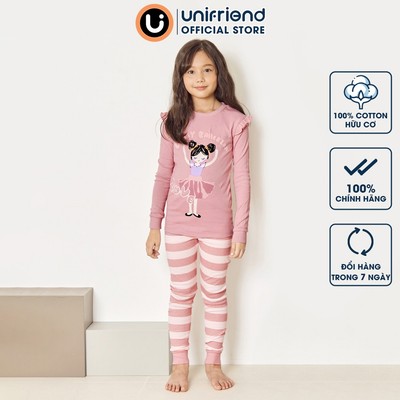 Bộ tay dài quần áo thun cotton cho bé gái mặc nhà mùa thu đông dáng ôm Unifriend Hàn Quốc U1023