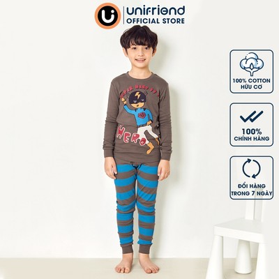 Bộ tay dài quần áo thun cotton cho bé trai mặc nhà mùa thu đông dáng ôm Unifriend Hàn Quốc U1021