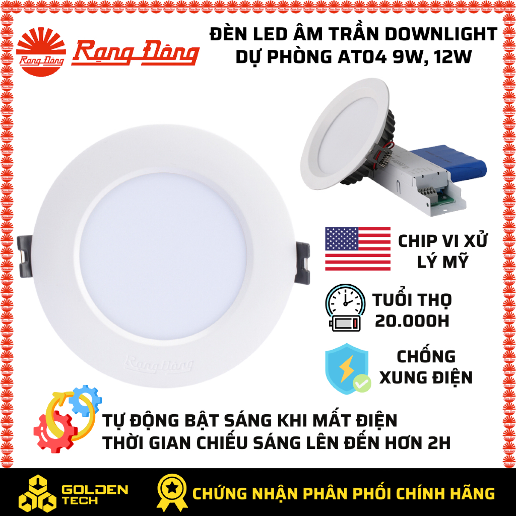 Đèn LED âm trần Downlight dự phòng AT04 DP 9W, 12W Rạng Đông Ánh sáng Trắng