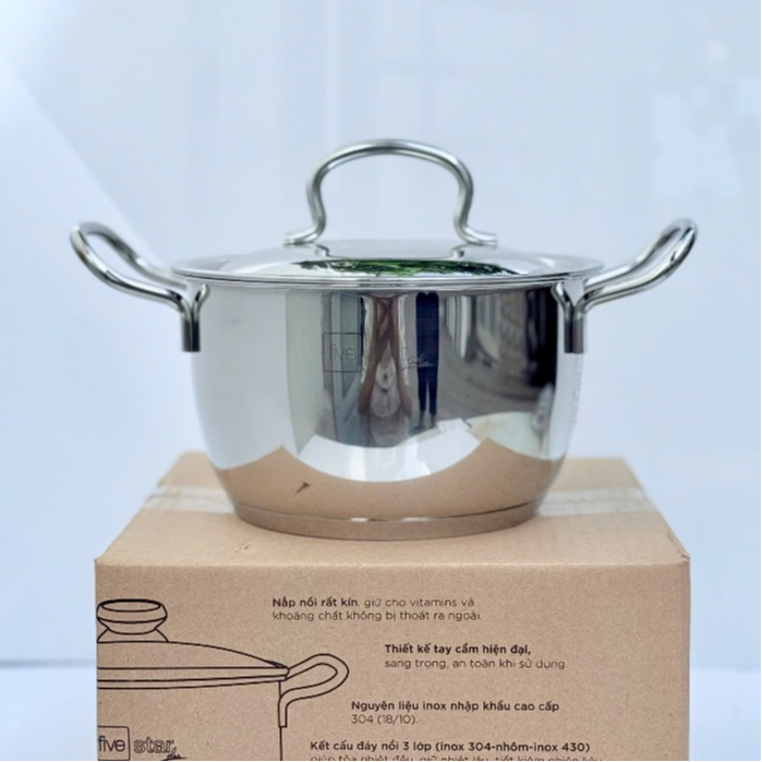 Nồi Inox 304 3 đáy Fivestar Plus Royal Cool nắp kính/ nắp inox hàng chính Hãng FIVESTAR