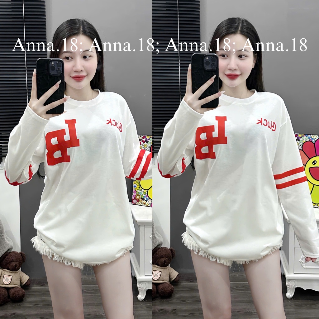 Á Phông 3158 cotton khô dài tay in chữ (LB) form rộng MẪU CHỤP THẬT