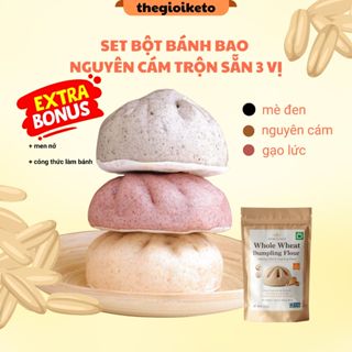 bột bánh bao nguyên cám 3 vị gạo lức , mè đen , diêm mạch  chuẩn healthy food (500gr)