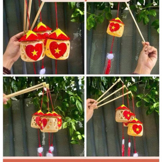 Lồng Đèn Trung Thu Yêu Nước Cầm Tay Mini Cho Bé Dịp 2/9, Đồ Chơi Đèn Lồng Giỏ Tre Nón Lá Cho Trẻ Em Vui Chơi Rằm Tháng 8