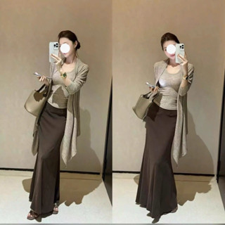 ( Ảnh thật ) 582 set 3 món áo cardigan vạt chéo áo dây và chân váy đuôi cá