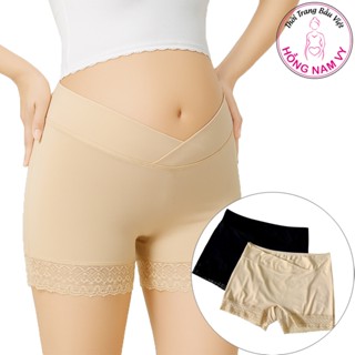  Quần mặc váy bầu cạp chéo HỒNG NAM VY phối viền ren cao cấp 