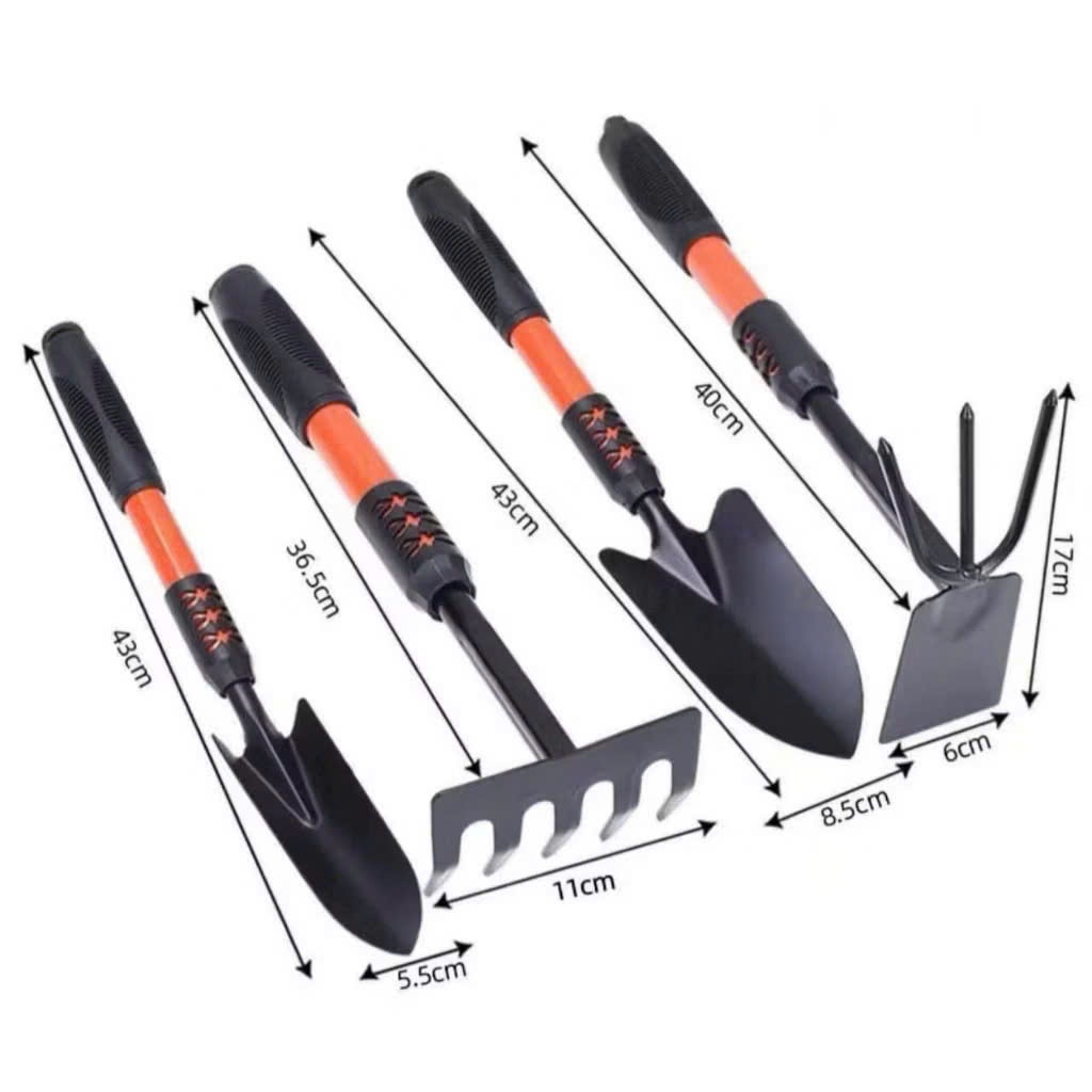 Bộ 4 Món Dụng Cụ Làm Vườn Tay Cầm Bọc Cao Su Chắc Chắn, Siêu Tiện Dụng Gồm Cuốc, Xẻng, Cào Đất E09