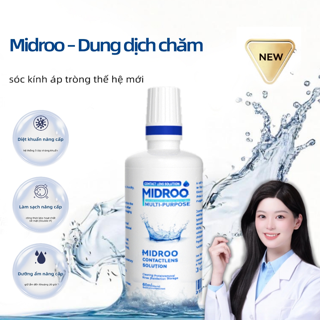 Midroo 1 chai Nước ngâm lens vệ sinh 60/120 hoặc 360ml