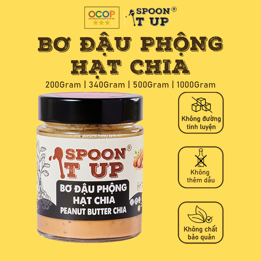 Bơ Đậu Phộng Hạt Chia Spoon It Up – Không Đường Tinh Luyện – Giàu Omega-3 Eat Clean Gym