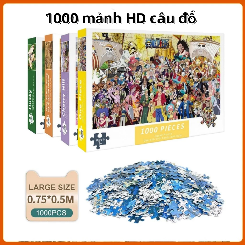 Puzzle 1000 miếng One Piece HD Anime Người lớn Trò chơi đố cho trẻ em 75*50 cm