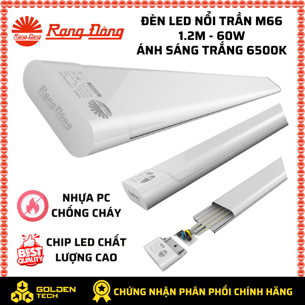 Đèn Led Bán nguyệt nổi trần M66 Rạng Đông 1.2m 60W Ánh sáng Trắng