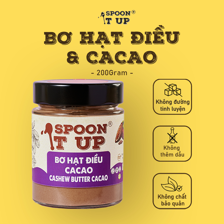 Bơ Cacao Hạt Điều Spoon It Up – Nguyên Chất 85% Hạt Điều, 15% Cacao – Không Đường, Béo Thơm Cho Eat 