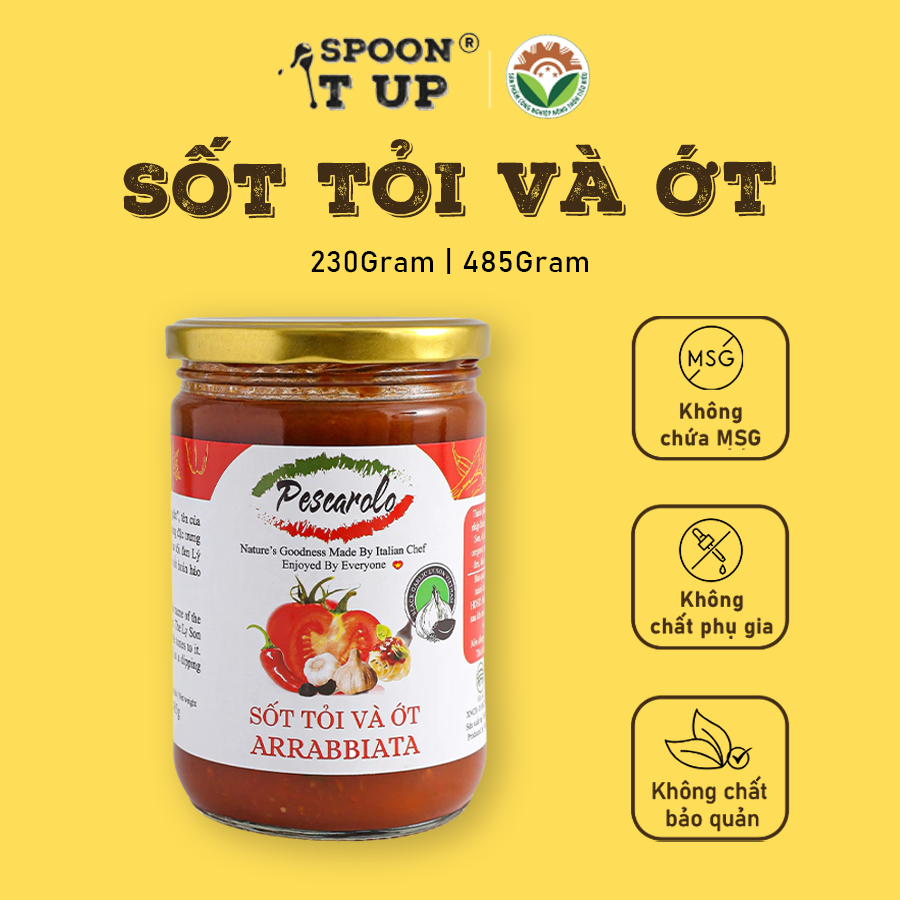 Sốt Tỏi & Ớt Arrabbiata Spoon It Up – Không Phụ Gia, Thuần Chay, Sốt Pizza & Mì Ý
